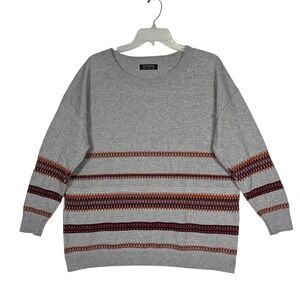 BLOOMCHIC Women's Gray Striped Knit Sweater 3/4 Sleeve US 12 UK 16 EU 42